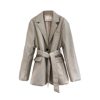 Chaqueta de Cuero PU con Cinturón y Abrigo de Algodón para Mujer - Image 3