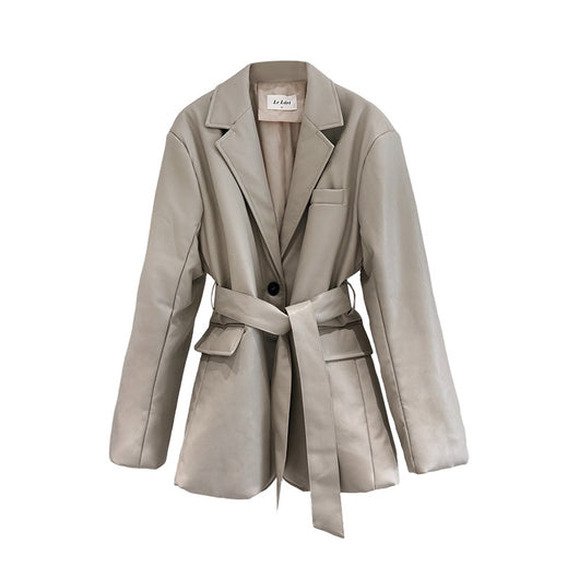 Chaqueta de Cuero PU con Cinturón y Abrigo de Algodón para Mujer - Image 3