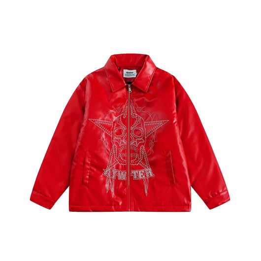 Chaqueta de Cuero Punk con Bordado de Calavera y Forro Grueso - Image 3
