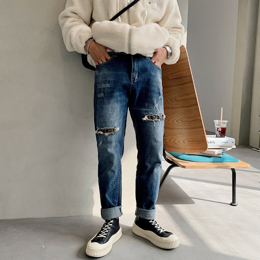 Jeans Slim Fit Hombre con Parches Retro - Estilo Juvenil Recto - Image 6