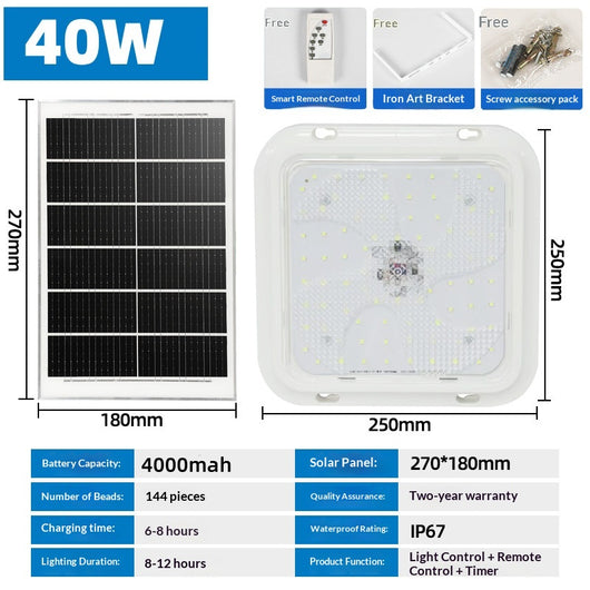 Lámpara Solar Cuadrada de Techo Exterior Resistente al Agua - Image 6