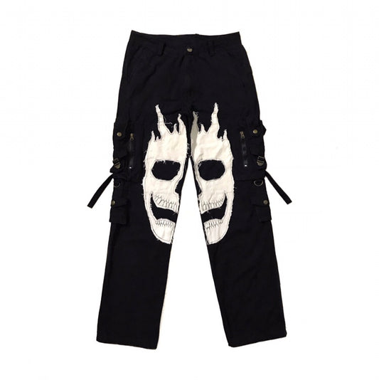 Pantalones Skull con Múltiples Bolsillos y Cierre - Estilo Urbano Holgado