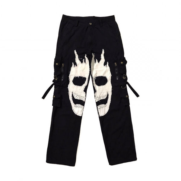 Pantalones Skull con Múltiples Bolsillos y Cierre - Estilo Urbano Holgado