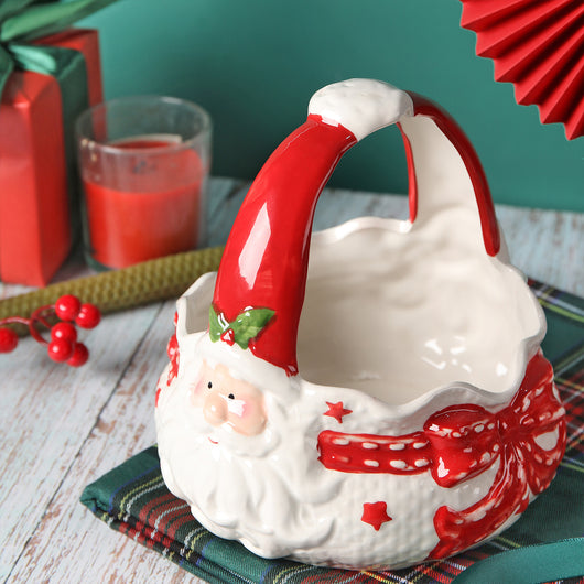 Cesta de Cerámica Pintada a Mano con Papá Noel en Relieve - Image 6