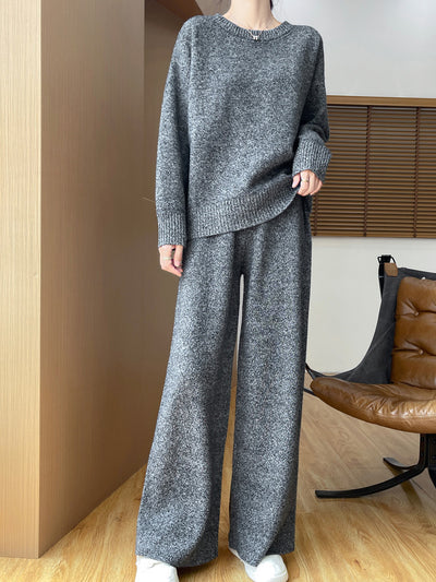 Conjunto de Abrigo Tejido Grueso Lana Australiana - Suéter Escote Redondo Estilo Occidental + Pantalón Recto - Image 7
