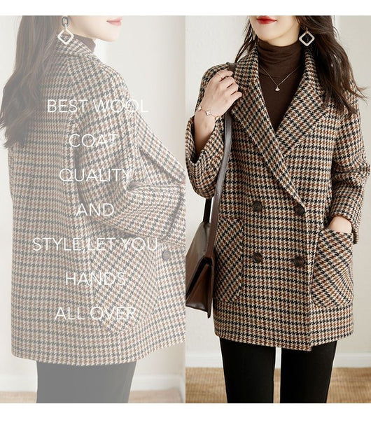 Abrigo de Lana Cuadros Houndstooth con Cuello Tipo Blazer para Mujer - Image 17
