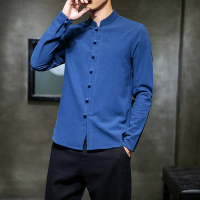 Camisa Manga Larga Talla Grande con Cuello Mao y Botones de Disco - Image 10