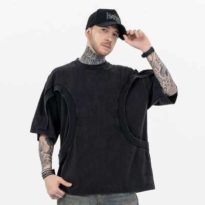 Camiseta Suelta de Cuello Redondo con Detalles de Deconstrucción - Diseño Europeo Minimalista - Image 3