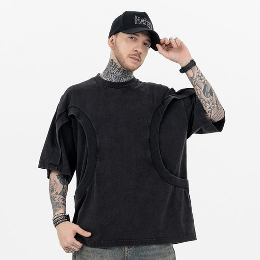 Camiseta Suelta de Cuello Redondo con Detalles de Deconstrucción - Diseño Europeo Minimalista - Image 3