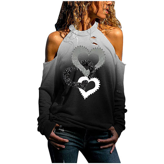 Blusa Estampada Halter Escotada de Manga Larga - Image 12