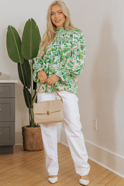 Blusa Cuello Alto de Chifón con Estampado a Juego de Colores - Image 22
