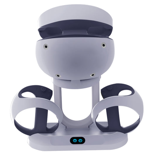 White ABS charging and storage stand for PS VR2 handles and glasses, with a U-shaped support and two charging docks. - Image 11
