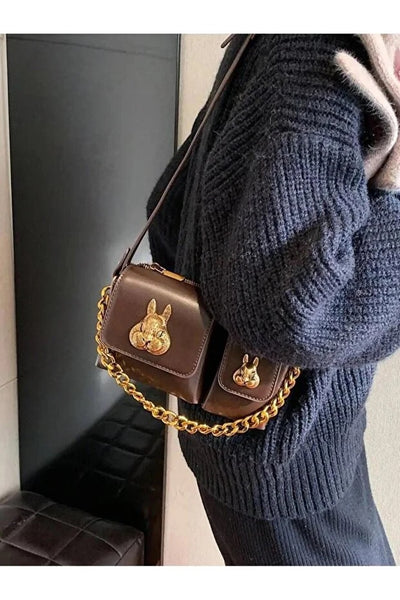 Bolsa Baguette Marrón para Mujer con Diseño de Ardilla - Bolso de Hombro Elegante - Image 4