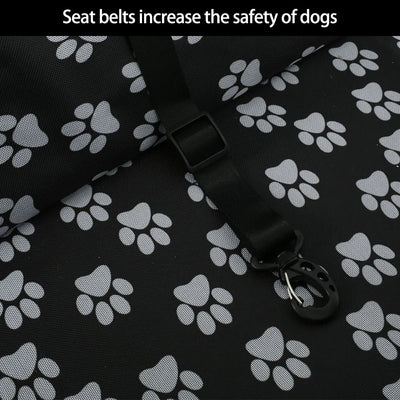 Light grey pet car booster seat with black mesh sides and adjustable straps, installed on a black and red car seat. - Image 29