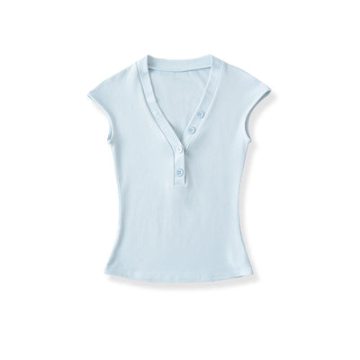 Playera Cuello V Ajustada de Manga Corta - Diseño Moderno y Favorecedor - Image 39