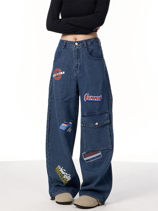Pantalones Cargo Retro Americano con Estampado de Sellos - Image 12