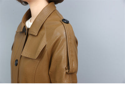 Abrigo Trench de Cuero para Mujer - Largo, Suelto y Elegante - Image 10