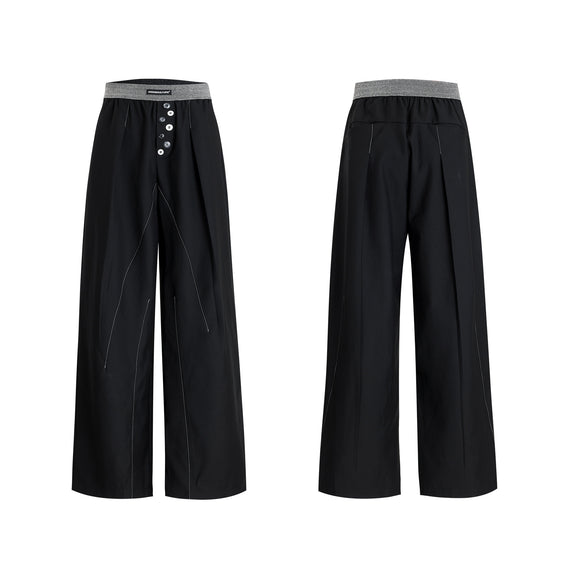 Pantalón Casual Relajado con Diseño de Botones Abiertos