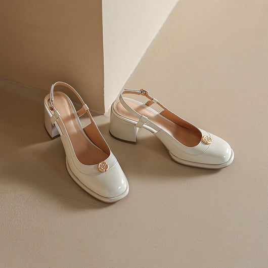 Sandalias Slingback con Tacón Grueso y Puntera Reforzada en Cuero - Image 35