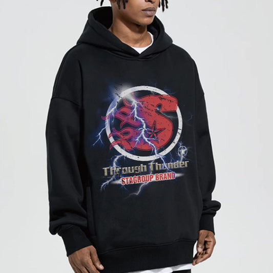 Sudadera Suelta Retro con Llamas Lightning Street para Hombre