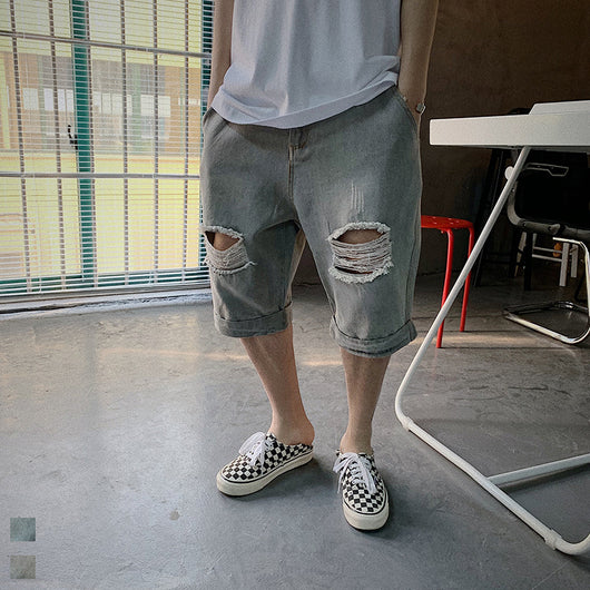 Pantalones Cortos Denim Holgados Lisos Hip-hop Estilo Japonés para Hombre - Image 6
