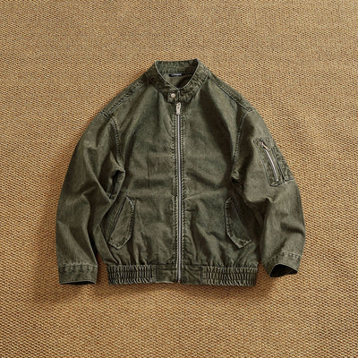 Chaqueta Bomber Retro Clásica con Cuello Tipo Snap - Lavada y Versátil - Image 11