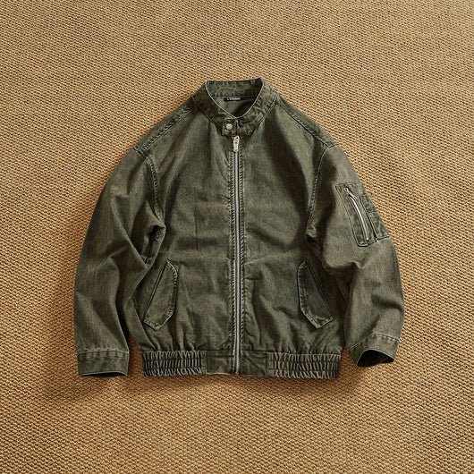 Chaqueta Bomber Retro Clásica con Cuello Tipo Snap - Lavada y Versátil - Image 11