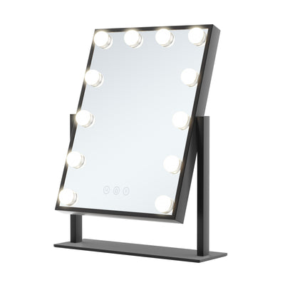 Black desktop LED light mirror with nine bright bulbs, smart touch controls, and stepless dimming for dressing. - Image 5