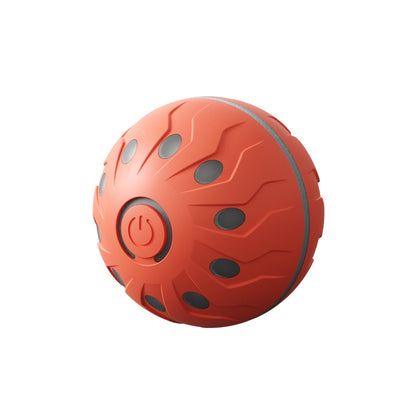 Orange-red automatic pet toy ball with a textured surface and a power button, designed for dogs. - Image 7
