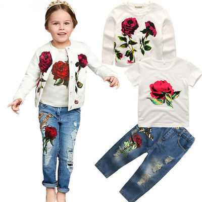Traje de Tres Piezas para Niños con Chaqueta Larga y Jeans Lentejuelados - Image 3