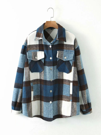 Chaqueta Tweed Cuadros para Mujer con Bolsillos y Botones - Image 31