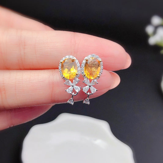 Aretes de Citrino Natural para Mujer - Cristales Purificados Energía Radiante
