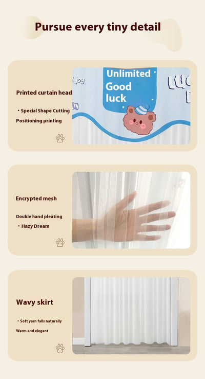 Double-layer blackout doorway curtain with a light blue top featuring a cartoon bear and "LUCK DAY!" text. - Image 26
