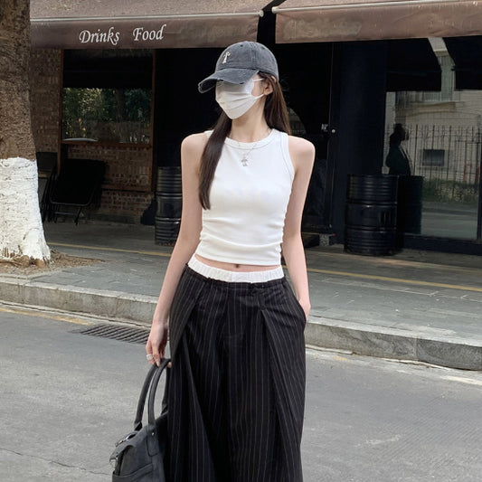 Chaleco Plisado Ajustado sin Mangas Estilo Hot Girl