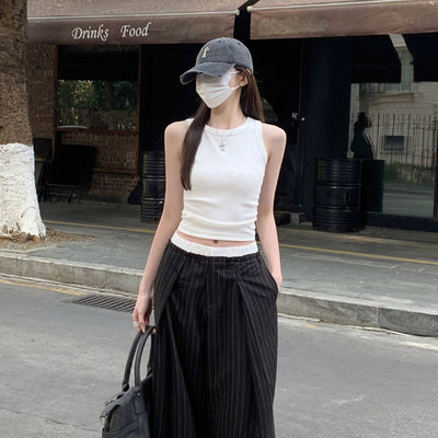 Chaleco Plisado Ajustado sin Mangas Estilo Hot Girl