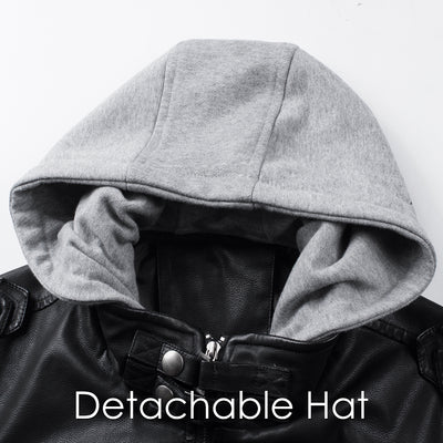 Chaqueta de Cuero PU Desmontable con Capucha para Hombre - Image 10