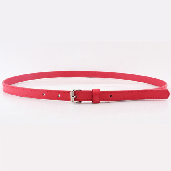 Thin brown imitation leather belt with a small silver D-shaped pin buckle, displayed on a white background. - Image 8