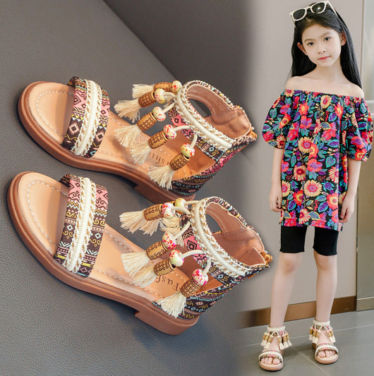 Sandalias Romanas Infantiles Étnicas Retro para Verano