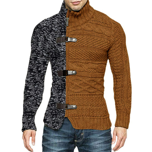 Cardigan de Punto con Bloques de Color y Botones en Cuero - Image 5