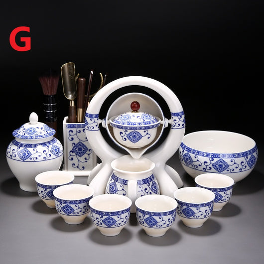 Juego de Tetera y Tazas de Cerámica Azul y Blanco - Image 7