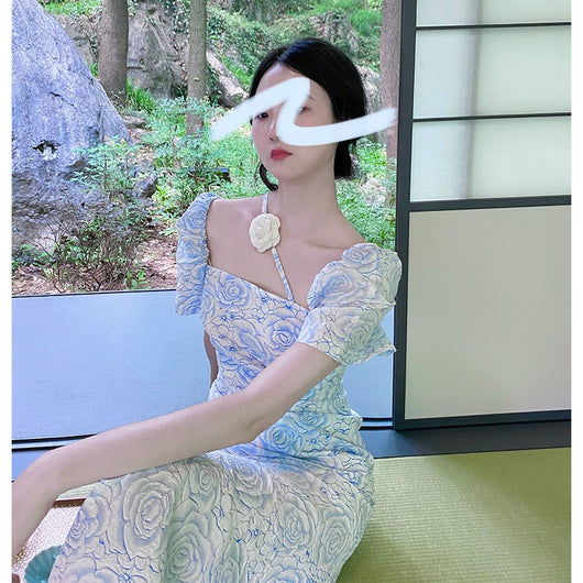 Vestido Cheongsam Jacquard Ajustado con Abertura Elegante - Image 2