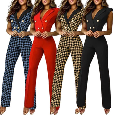 Jumpsuit Cuello en V Pata de Gallo para Mujer Profesional - Image 2