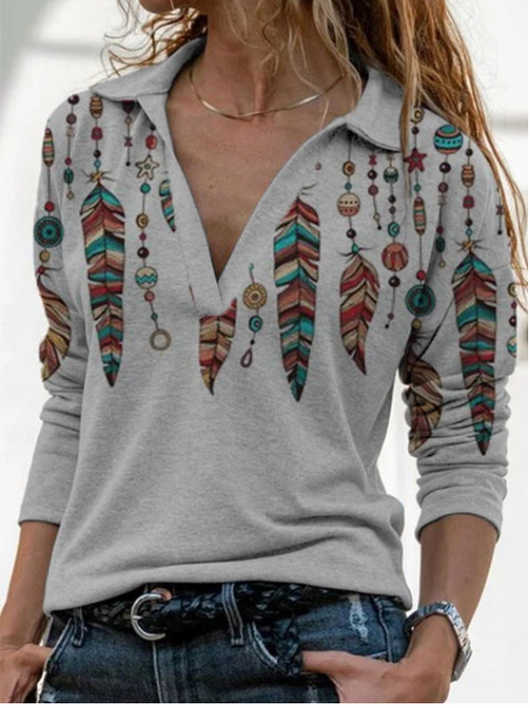 Suéter Retro con Cuello V y Estampado de Manga Larga - Image 7