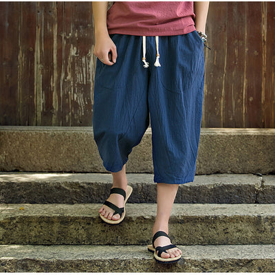 Pantalones Cortos Lino y Algodón Estilo Asiático Cintura Alta Pierna Ancha - Image 8