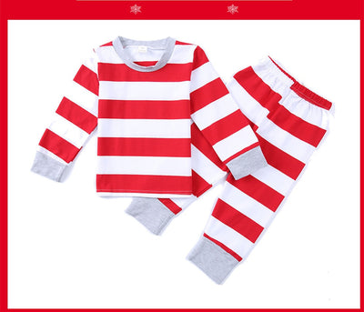 Red and white striped long-sleeve parent-child pajamas, including men's, women's, kids' two-piece sets, and a baby romper. - Image 9