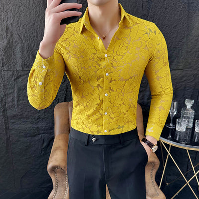 Camisa Hueca de Manga Larga para Hombre - Poliéster Primavera Verano