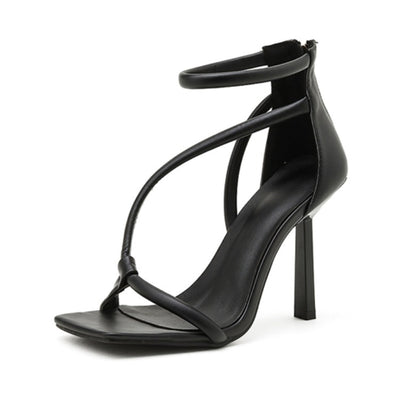 Sandalias Tacón Stiletto Punta Cuadrada Color Sólido - Image 6