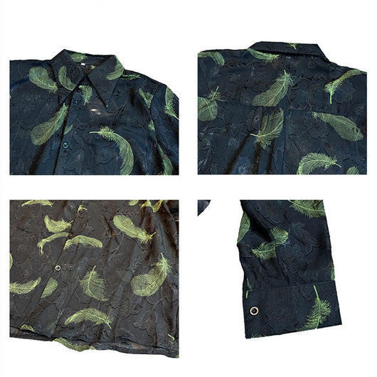Camisa de Malla Transpirable con Bordados de Plumas - Protección Solar Elegante - Image 10