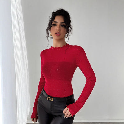Blusa Brillante con Lentejuelas Ajustada de Manga Larga - Image 4