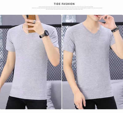 Camiseta Blanca Slim Fit Cuello V Manga Corta para Hombre - Básico Versátil de Verano - Image 15